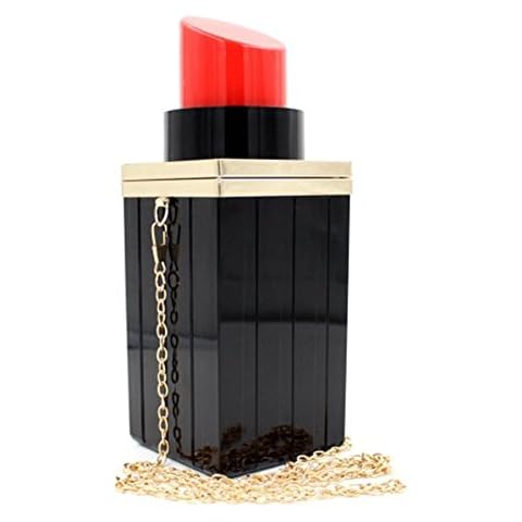 Shiratori Women Acrylic Black Lipstick Shape Evening Bags Purses Clutch Vintage Banquet Shoulder Bag Classic Crossbody Bags for GIRLS Black Cover