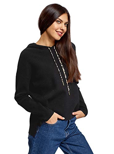 Preisvergleich Produktbild oodji Ultra Damen Lässiger Kapuzenpullover, Schwarz, DE 38 / EU 40 / M