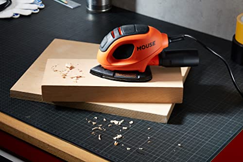 Black+Decker, Nuova Levigatrice Mouse Multifunzione 55W: Impugnatura Gommata, VelocitÀ 11.000 Giri/Min (22.000 Oscill./Min) - Dimensioni Piastra Orbitale 95X134Mm. BEW230BC-QS - 2