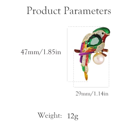 Image of Vintage CZ Shell Pearl Colorful Parrot Brooch Pin for Women Girls Enamel Rhinestone Pearl Animal Bird Brooches Lapel Pins Spring Ornament Dress Accessories Delicacy Jewelry