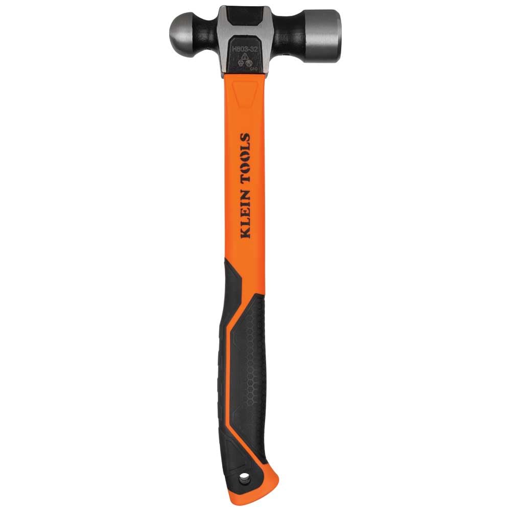 Klein Tools H80332 - Martillo de bola, cabeza de 32 onzas, mango de fibra de vidrio antideslizante que absorbe los golpes con agujero de sujeción, 15 pulgadas
