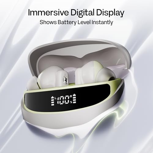 Image of Number Navo Buds Z1 TWS Earbuds | 72H Playtime | Digital Display Case | Quad-Mic ENC | Dual Pairing | Hi-Bass 13mm Drivers | Quick Charge | 35ms Low Latency | IPX5 | Touch Controls | (Spring Beige)