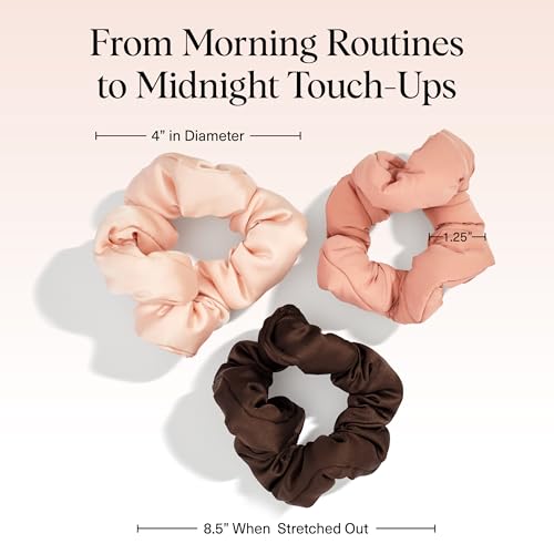 Image of Kitsch Matte Satin Scrunchies for Women - No Crease Hair Ties No Damage | Scrunchies for All Hair Types | Stylish & Comfortable, For Ponytails & Buns | Ideal Gifts for Women - Rosewood, 3pcs