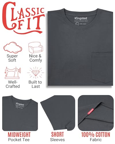 Image of Kingsted Pocket T-Shirts for Men - Super Soft & Comfy 100% Cotton Shirts | Short-Sleeve Crewneck Pocket Tee Shirts - Classic Regular Fit Work Shirt - Built to Last Midweight Cotton T-Shirts for Men