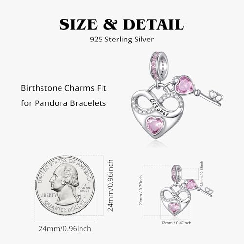 Phrukar October Birthstone Charm For Charm Bracelet, 925 Sterling Silver Infinity Love Heart Dangle Charm For Bracelet And Necklace, Birthday Mother'S Day Christmas Jewelry Gifts For Women thumb #2