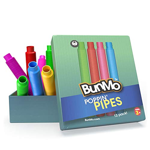 BunMo Pop Tubes Sensory Toys - 12 Pack - Fine Motor Skills Toddler Toys - Fidget Toys for Sensory Kids and Learning Toys