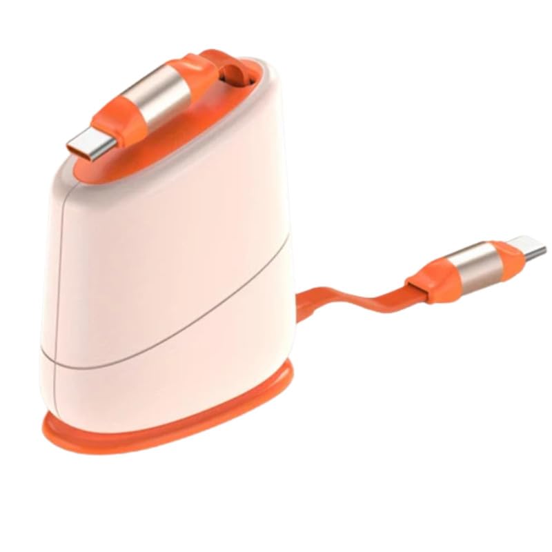 Image of Off White Desktop Retractable Single Pull Fast Charging Cable USB-C to USB-C - Tangle-Free 1.2m Cord for Android, Samsung, Laptops | Premium Desk Organizer