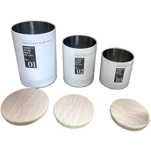 Arroopu Tarro de azúcar – 3 botes creativos de hojalata blanca con tapas, contenedor de organización de alimentos para el hogar, encimera de cocina, juego de almacenamiento para despensa