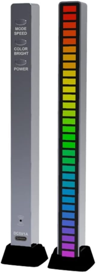 Voice Control Wireless Stereo Music Spectrum LED Light Audio Level Indicator Pickup Rhythm for Car Player Atmosphere Bedroom Ambient Lighting (32 LED Silver)