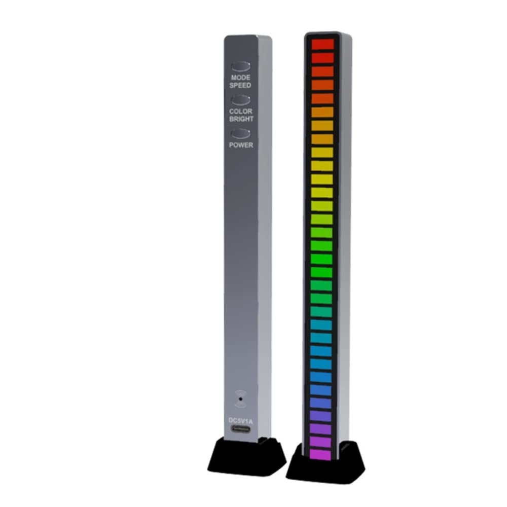 Voice Control Wireless Stereo Music Spectrum LED Light Audio Level Indicator Pickup Rhythm for Car Player Atmosphere Bedroom Ambient Lighting (32 LED Silver)
