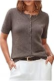 Arach&Cloz Womens Fashion Spring Lightweight Short Sleeve Sweater Cardigan 2026 Tops Button Down Crew Neck Bolero Shrug Casual Tops Trendy Date Valentine Coffee M