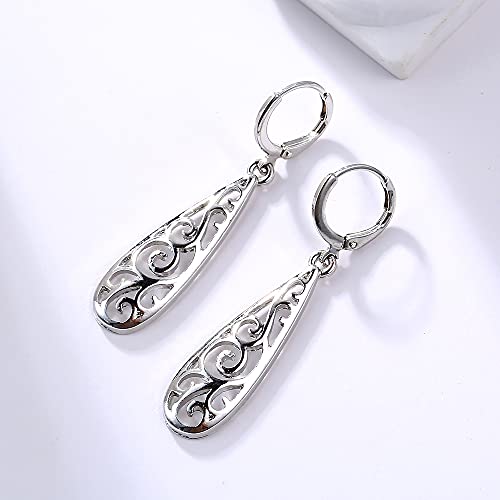 Qigarugu Classic Stainless Steel Dangle Earrings For Women Shiny Dainty Minimalist Drop Earrings For Girls Lightweight Cute Earrings Trendy Earrings With 925 Sterling Silver Post For Ladies As Gift Fashion Jewelry (Teardrop-Silver) #TOP4