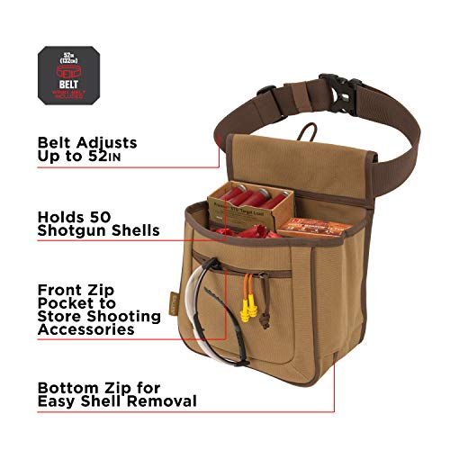 Allen Company Rival Double Compartment Shell Bag & 52 Inch Waist Belt, Holds 50 Empty Hulls, Tan, Caramel Brown #TOP2