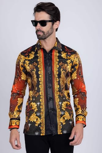 Barabas Men's Rhinestone Scorpion Long Sleeve Shirts 3SPR4324