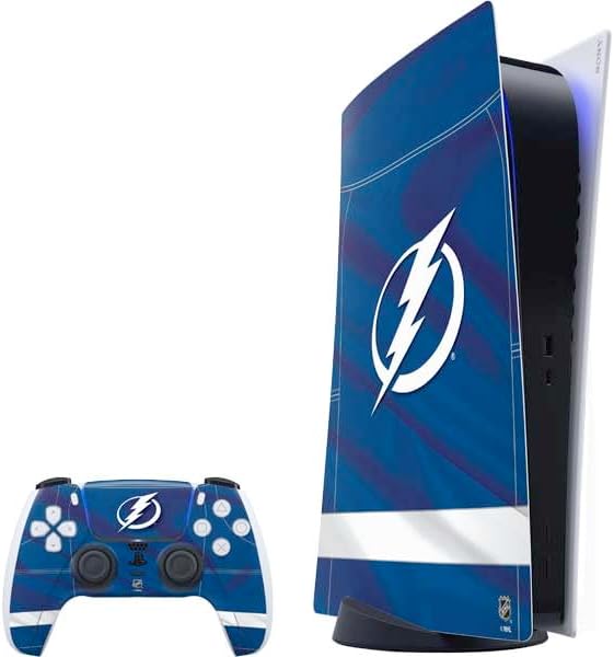 Skinit Decal Gaming Skin Compatible with PS5 Bundle - Officially Licensed NHL Tampa Bay Lightning Alternate Jersey Design