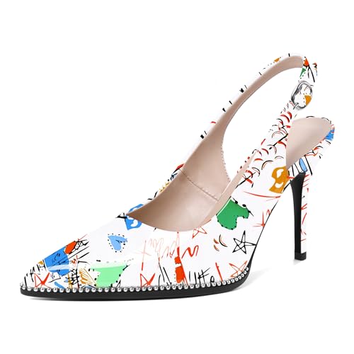 Image of SAMMITOP Women Slingback Heels Stilettos Closed Pointed Toe High Heel Silver Beaded Pumps Comfortable 3.5 Inch High Heels for Women Dressy Shoes