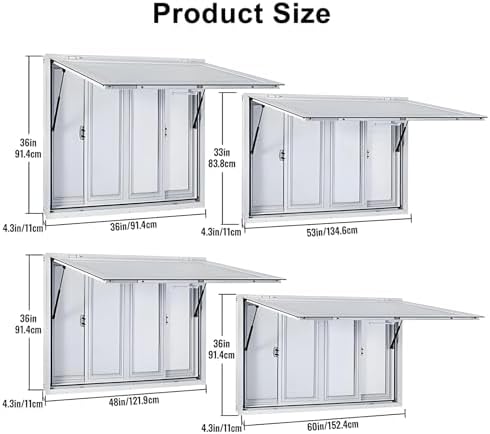 Rectangular Aluminum Alloy Sliding Window for Concession Trailers - Multifunctional 36x36in Service Window with Canopy & Screen for Outdoor Use