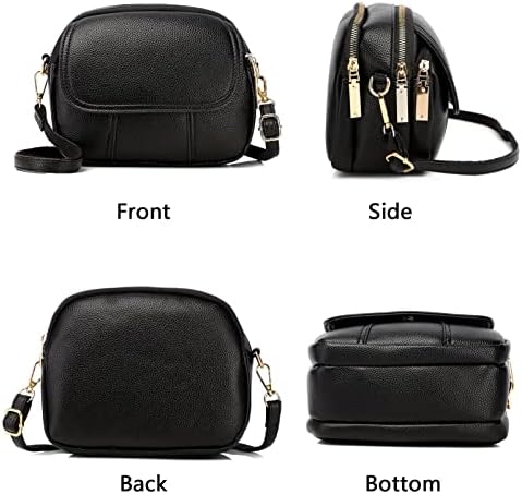 Hanaso Women Crossbody Bag Soft Leather Small Shoulder Purse Ladies Flap Over Handbag with Detachable Adjustable Strap (Black)