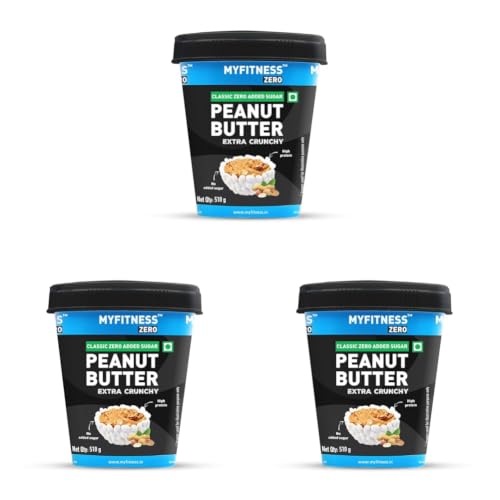 Image of MYFITNESS Zero Peanut Butter Classic Zero Sugar Extra Crunchy 510g | 28g Protein & 10g Fiber | Tasty & Healthy Nut Butter Spread | Cholesterol Free| Zero Trans Fat | Crunchy Peanut Butter (Pack of 3)