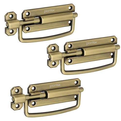 Image of Plantex Door Stopper /5 Inch Baby Latch Kadi /Door Latch for Bathroom /Door Lock for Home /Office Doors - Pack of 3 (Brass Antique)