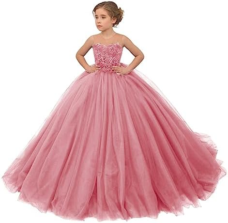 KNCERY Girls Special Occasion Dresses Tulle Appliqué Flower Girl Dresses for Wedding Ball Gown for Kids