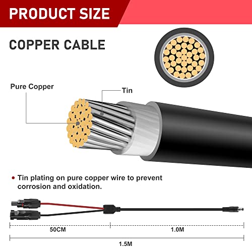 Solarpanel Stecker auf DC 8 mm, Kabel Solarstecker Photovoltaik zu 5,5x2,1mm mit 5,5x2,5mm, Kabelstecker 1.5M 16 AWG, Steckverbinder Solar Konverteranschluss für Powerstation Solargeneratoren