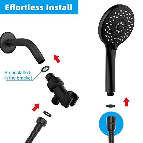 Showerhead With Handheld Spray, Sufuhom 5 Functions Shower Head With 70.8'' Stainless Steel Hose And Abs Bracket, Black #TOP5