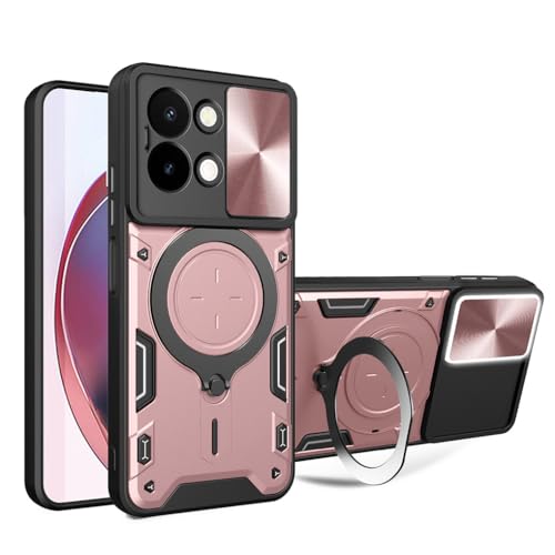 SEAHAI Funda para Vivo Y28 4G, [Rugged Armour] Antigolpes Carcasa con Metálico Anillo Magnético Soporte y Cámara Deslizante Proteger, Anti-Caída Silicona Case - Oro Rosa