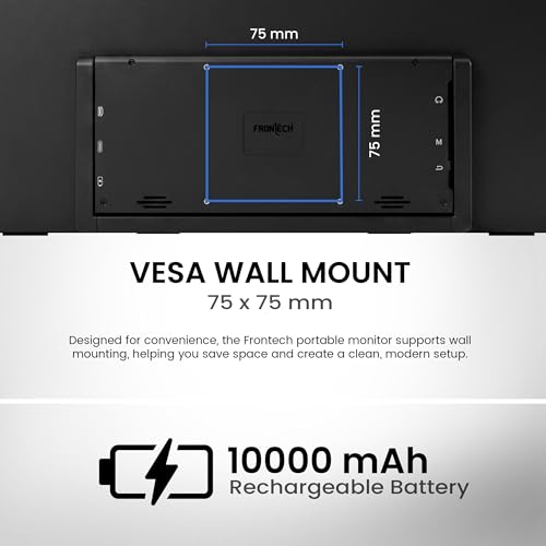 Image of FRONTECH 15.6″ Portable LED Monitor, Full HD IPS Display, 10000mAh Rechargeable Battery, Dual Type-C & Mini HDMI, Built-in Speakers, 180 Stand, Works with Laptop /PS5 /Switch /Phone (MON-0023P)