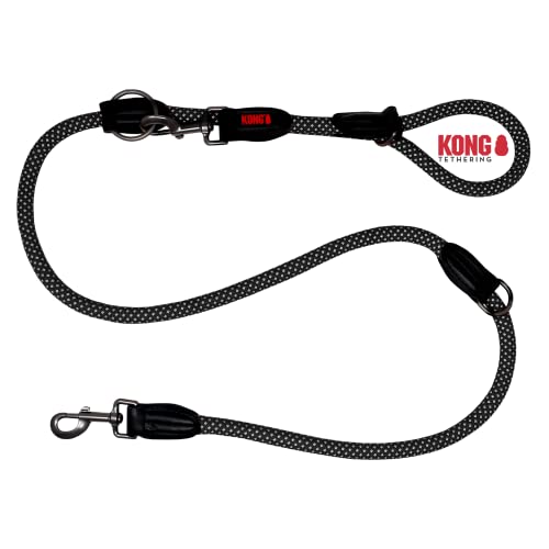 KONG Guinzaglio doppio regolabile in 3 posizioni, 2 m, per cani di grossa taglia fino a 50 kg, taglia L, guinzaglio da corsa con 2 robusti moschettoni, di alta qualità, colore nero
