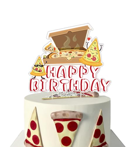 Okayski Pizza Cake Topper Pizzeria Themed Happy Birthday Dessert Boys and Girls Birthday Party Fast Food Barbeque Themed Party Cake Decorations