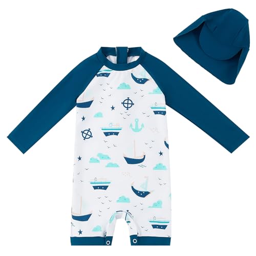 Image of UMELOK Baby Boys UPF 50+ Sun Protection One Piece Rashguard Swimsuit with Snap Bottom