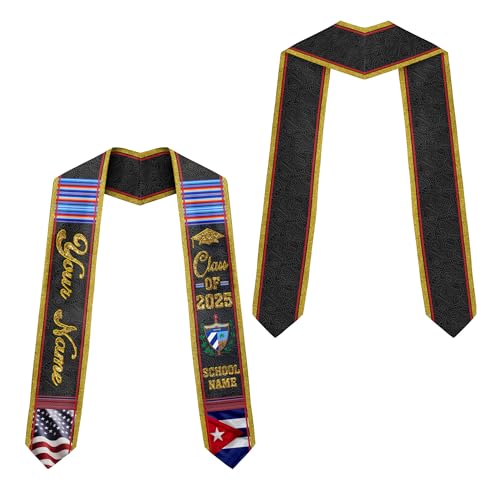 MonkeyVan Personalized Cuba Graduation Sash 2025, Custom Cuban American Flag Graduation Sash 2025, Cuban Flag Graduation Stole Cuba6