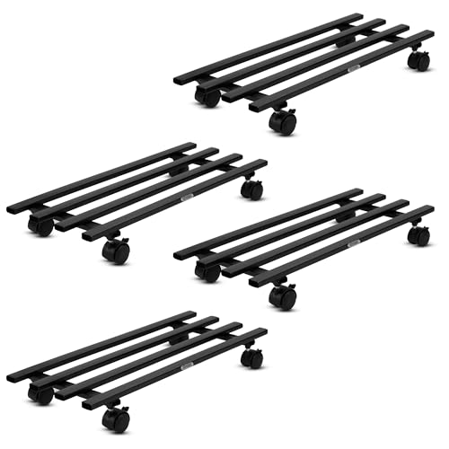 Image of Urban Plant Heavy Duty Plant Stand with Wheels | Wheel Pot Trolley for Balcony, Indoor & Outdoor | Rust-Proof Metal Gamla Stand (Black) Rectangular Caddy Pack of 4
