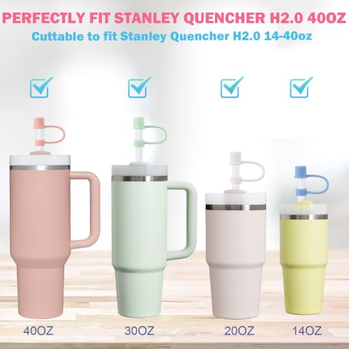 Image of LUCKINEE 6pcs Replacement Straws for Stanley Quencher H2.0 30oz 40oz | 12.2 Inch Long Reusable Plastic Straws, with 6Pcs Straw Covers Toppers, 2Pcs Cleaning Brushes, BPA Free and Cuttable Straws