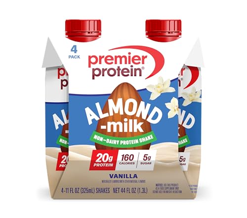 Premier Protein Non-Dairy Plant Based Almondmilk Protein Shake, Vanilla, 20g Protein, 5g Sugar, 11...