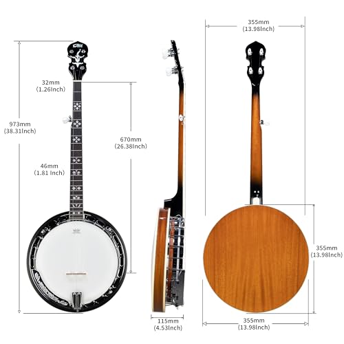 5 String Full Size Banjo Solid Back with beginner Kit Remo Head Coated Top European Maple Body Material Sapele Back Material Type Okoume Neck Material Type
