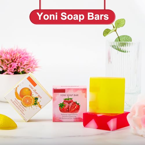 Image of 3 Pcs Yoni Soap Bar, Feminine Wash with Foaming Net, Yoni Wash For Women PH Balance, Natural Ingredients Vaginal Care Soap Bars, Eliminates Odor, 3.53 oz (Strawberry)