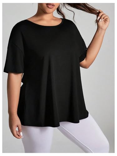 OYOANGLE Women's Plus Size Open Back Workout Tops Short Sleeve Criss Cross T-Shirts Athletic Gym Tee Top4