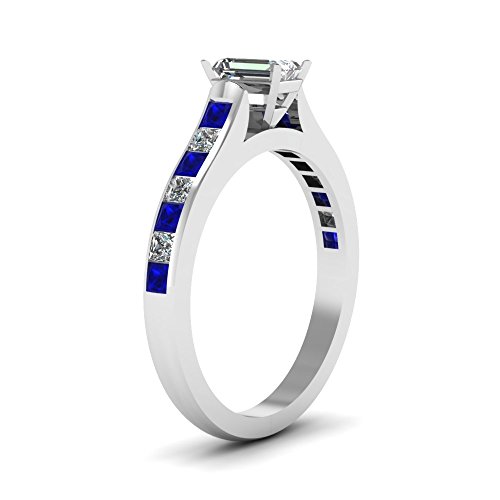 Image of 55Carat Choose Your Gemstone Cathedral Channel Set Diamond CZ Ring Sterling Silver Emerald Shape Side Stone Engagement Rings Matching Jewelry Wedding Jewelry Easy to Wear Gifts US Size 4 to 12