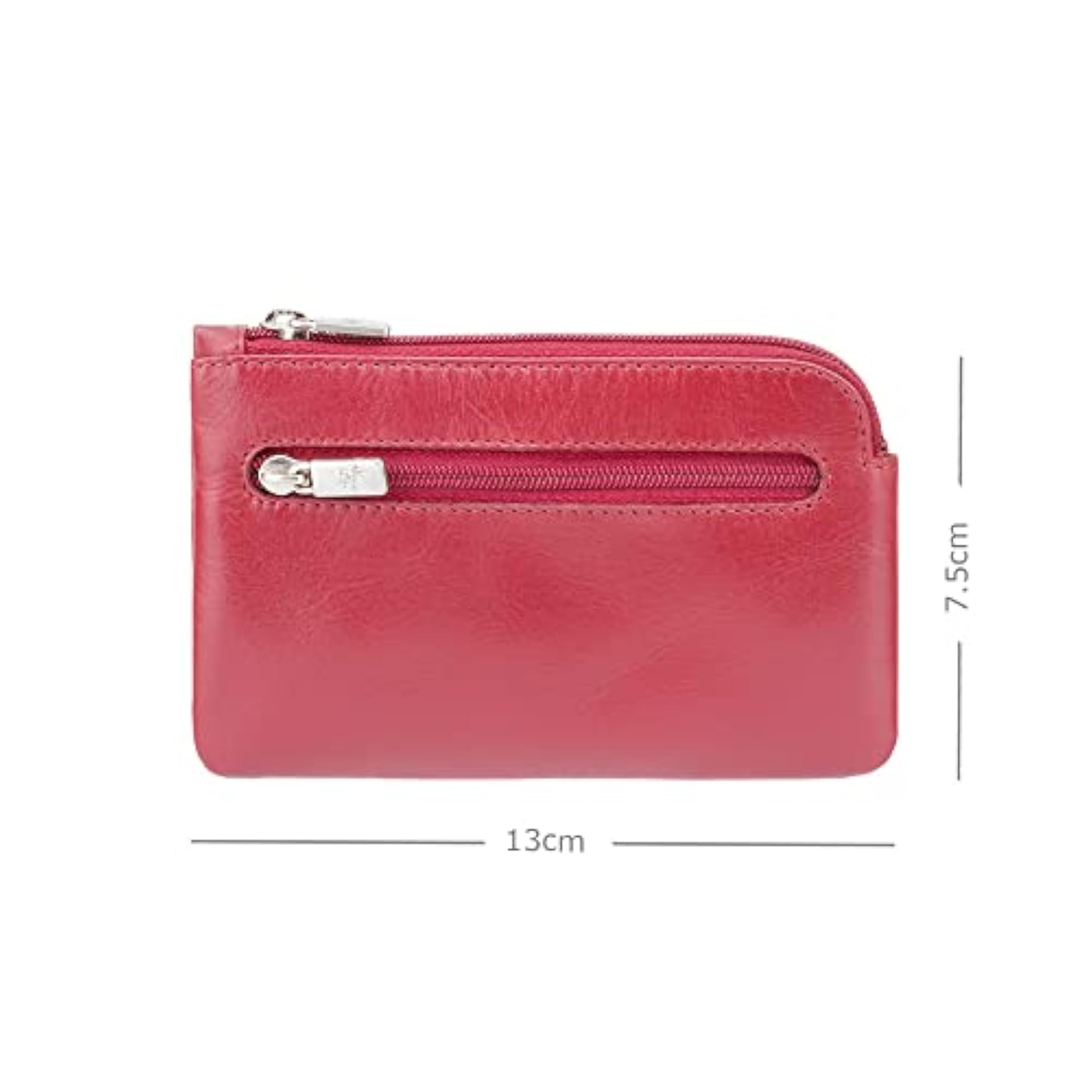 Leather Key Ring Coin Pouch Purse, Red Zippered Design