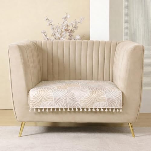 Image of HOMEMONDE 1 Seater Quilted Velvet Printed Sofa Cover with Tassels |Soft, Durable & Premium Fabric with Tassels | Sofa Cover Mats for Living Room, Bedroom & Drawing Room (76 X 61 CM, Opal Palms)