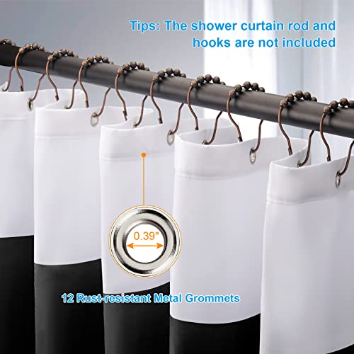 Image of AmazerBath Black and White Shower Curtain Cloth, Striped Shower Curtain Fabric with 2 Heavy Stones, 72 inch W x 72 inch H