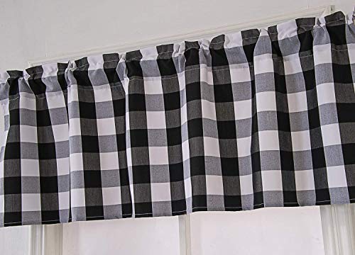 Annlaite Buffalo Checker Farmhouse Thermal Insulated Energy Saving Window Curtain Valance For Living Room/Bedroom/Kitchen Rod Pocket Valance 52 By 18 Inch Black #TOP2
