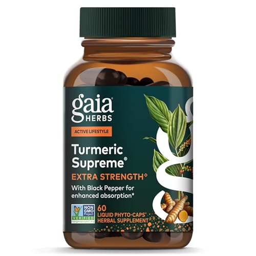 Gaia Herbs Turmeric Supreme Extra Strength - 616 mg Organic Turmeric - Supports Occasional Discomfort from Normal Wear & Tear* - with Turmeric Curcumin & Black Pepper - 60 Vegan Liquid Phyto-Caps
