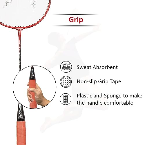 Hipkoo Sports Aluminum Badminton Rackets Combo Set, 2 Wide Body Racquet with Full Cover, 10 Plastic Shuttlecocks and Net, Suitable for Beginner, Lightweight and Sturdy, Red (Set of 2) 4 41hm3G7p HL
