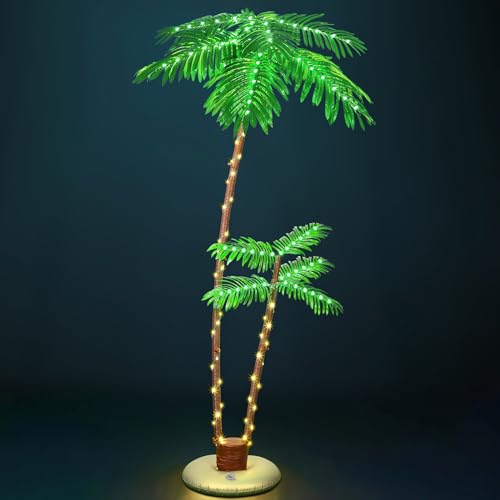 Lighted Palm Trees for Outside Patio, 6' Outdoor Light Up Christmas Trees Decoration Decor, LED Fake...
