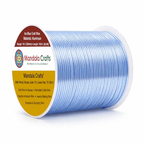 Image of Mandala Crafts 18 Gauge Ice Blue Anodized Aluminum Craft Wire, 100 FT | Colored, Flexible, Bendable, for Bonsai, Armature, Sculpting, Wire Wrapping, Jewelry Making, Weather & Tarnish Resistant