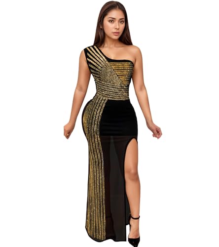 Image of PORRCEY Women's Sexy Elegant Rhinestone Bodycon Dress Hot Drilling Clubwear