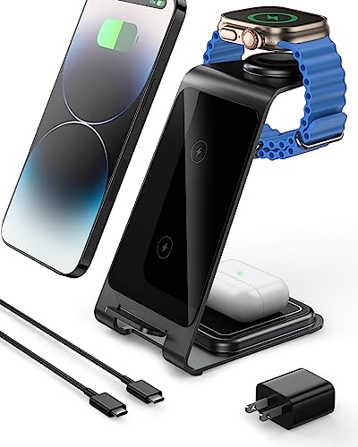 Intoval 3-in-1 Wireless Charging Station for iPhone14/14 Pro/14 Pro Max/13/12/11(Pro/Pro Max)/X/8, Apple Watch Ultra/SE/8/7/6/5/4/3/2, AirPods Pro/Pro 2/3 (Y93, Grey)